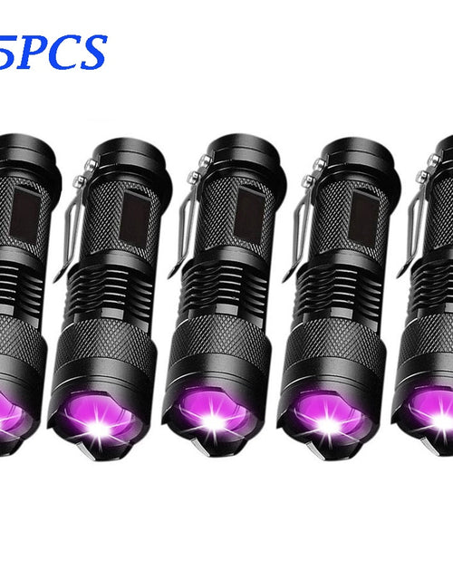 Load image into Gallery viewer, UV LED Flashlight Mini LED Torch 395nm Zoomable blacklight Wavelength Violet Light Pet Urine Scorpion Feminine hygiene Detector