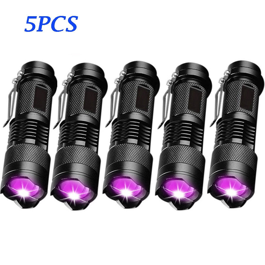UV LED Flashlight Mini LED Torch 395nm Zoomable blacklight Wavelength Violet Light Pet Urine Scorpion Feminine hygiene Detector