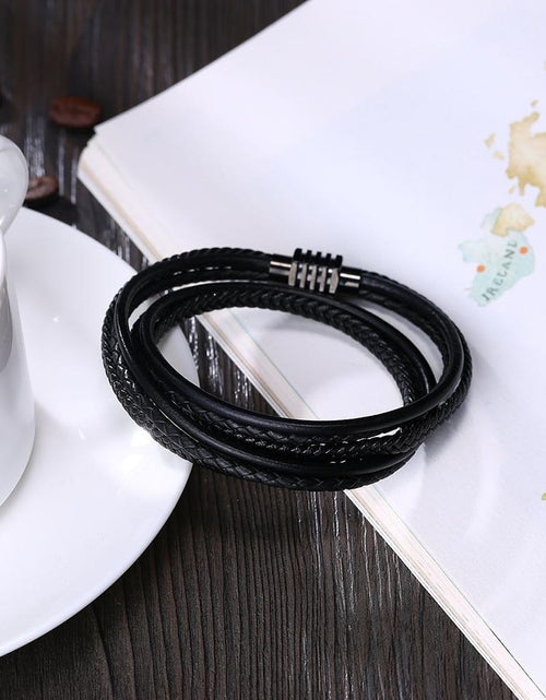 Load image into Gallery viewer, Mens Leather Steel Bracelet
