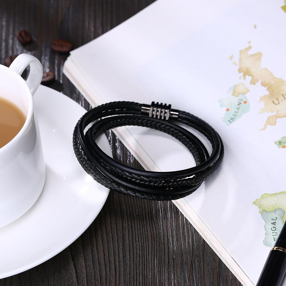 Mens Leather Steel Bracelet
