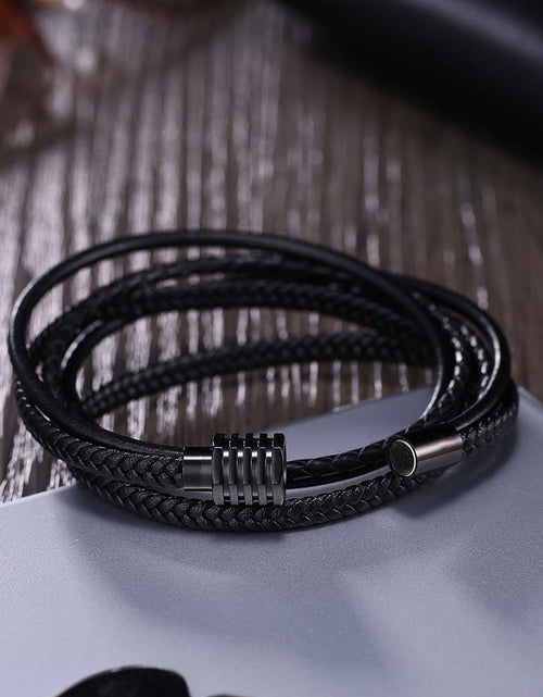 Load image into Gallery viewer, Mens Leather Steel Bracelet