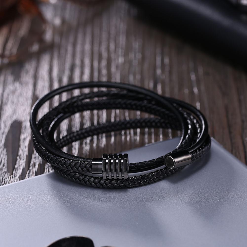 Mens Leather Steel Bracelet