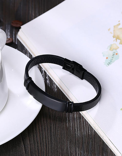 Load image into Gallery viewer, Mens Leather Steel Bracelet