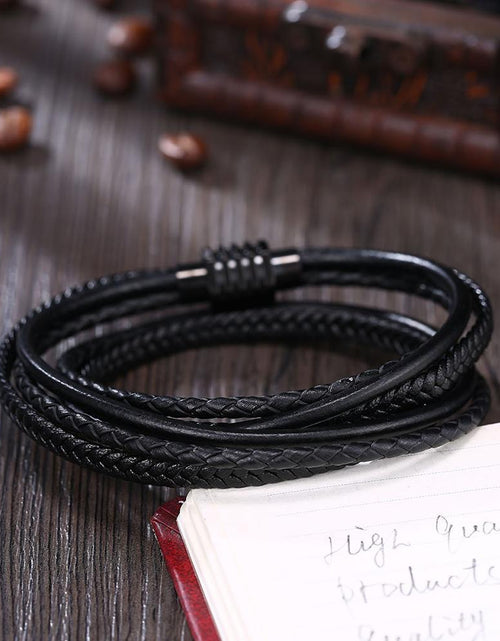 Load image into Gallery viewer, Mens Leather Steel Bracelet