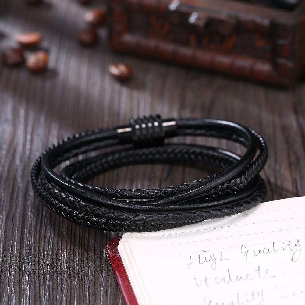 Mens Leather Steel Bracelet
