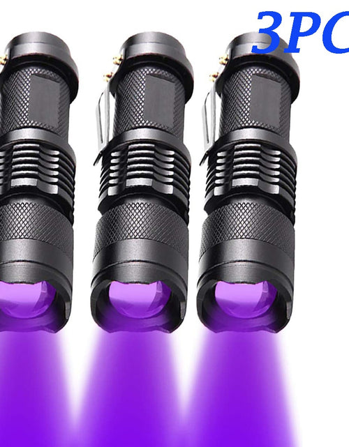 Load image into Gallery viewer, UV LED Flashlight Mini LED Torch 395nm Zoomable blacklight Wavelength Violet Light Pet Urine Scorpion Feminine hygiene Detector