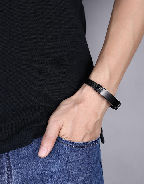 Load image into Gallery viewer, Mens Leather Steel Bracelet