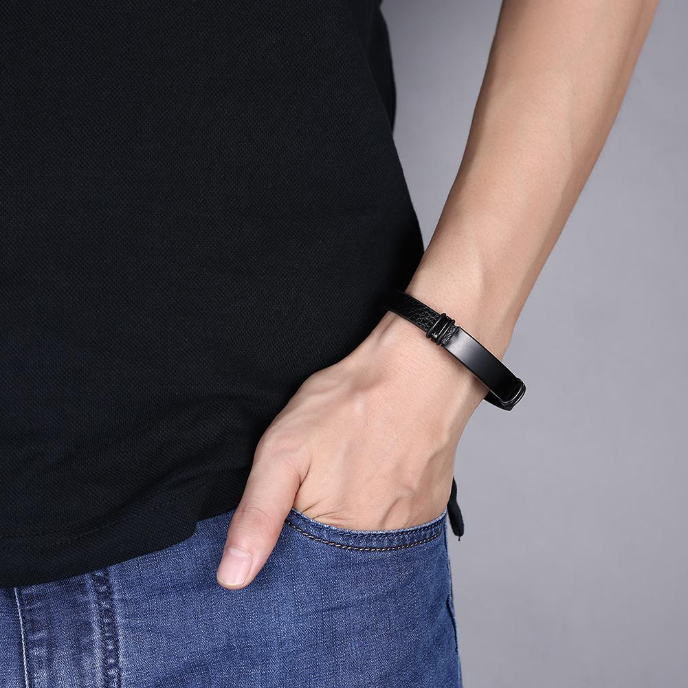 Mens Leather Steel Bracelet