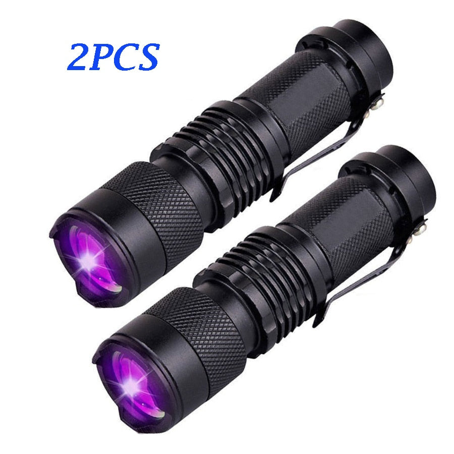 UV LED Flashlight Mini LED Torch 395nm Zoomable blacklight Wavelength Violet Light Pet Urine Scorpion Feminine hygiene Detector