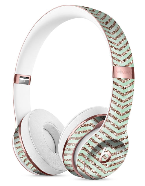 Load image into Gallery viewer, Brown and Green Glimmer Chevron Full-Body Skin Kit for the Beats by