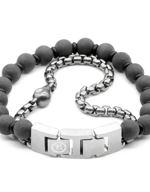 Load image into Gallery viewer, Skull Bracelet Skull Black Marble & Steel Box Chain Bracelet