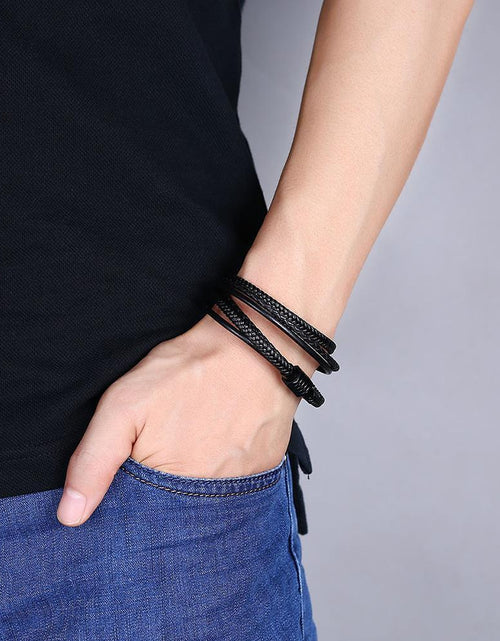Load image into Gallery viewer, Mens Leather Steel Bracelet