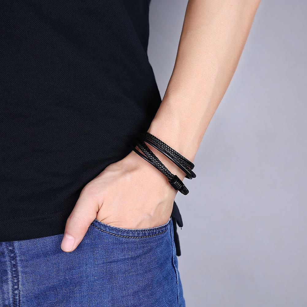 Mens Leather Steel Bracelet