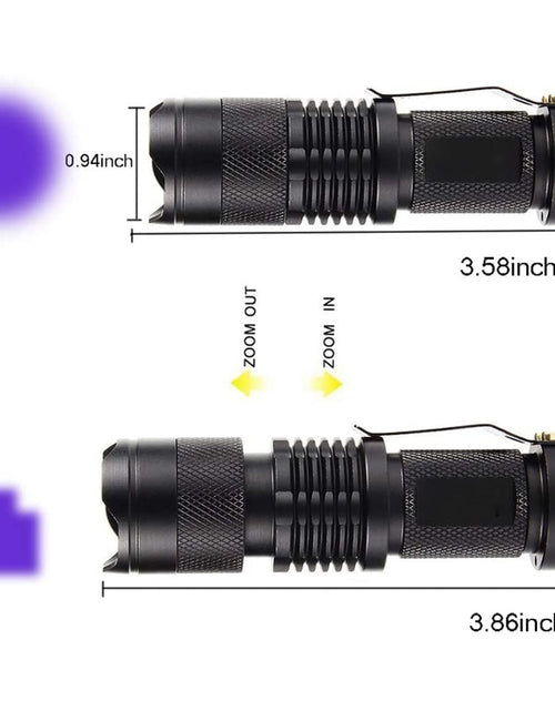 Load image into Gallery viewer, UV LED Flashlight Mini LED Torch 395nm Zoomable blacklight Wavelength Violet Light Pet Urine Scorpion Feminine hygiene Detector