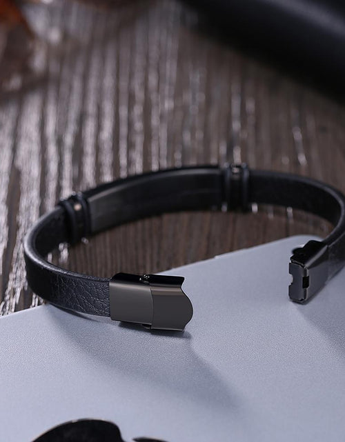 Load image into Gallery viewer, Mens Leather Steel Bracelet