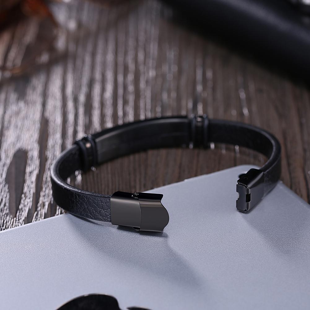 Mens Leather Steel Bracelet