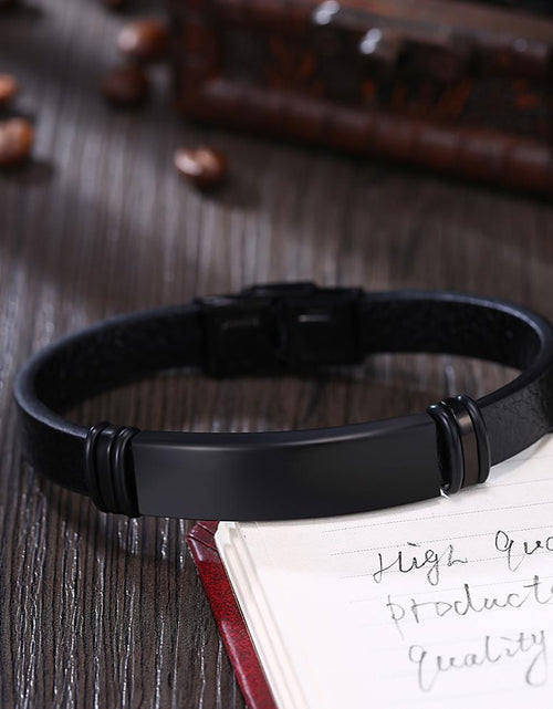 Load image into Gallery viewer, Mens Leather Steel Bracelet