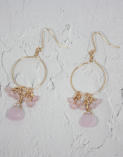 Load image into Gallery viewer, Pink Chalcedony and Jade Cluster Hoop Earrings