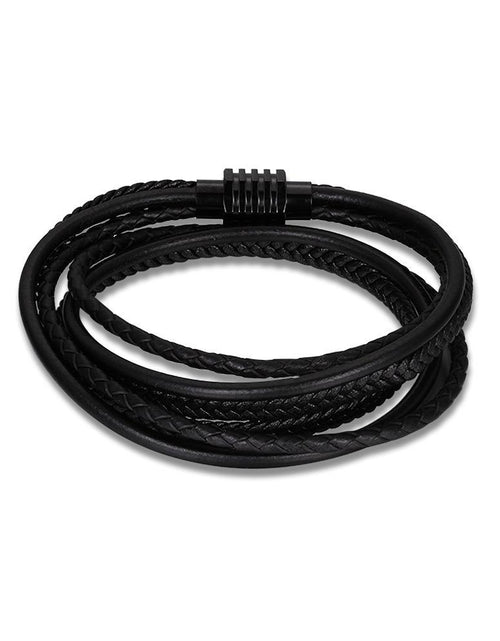 Load image into Gallery viewer, Mens Leather Steel Bracelet