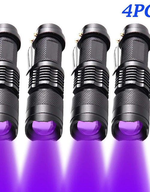 Load image into Gallery viewer, UV LED Flashlight Mini LED Torch 395nm Zoomable blacklight Wavelength Violet Light Pet Urine Scorpion Feminine hygiene Detector