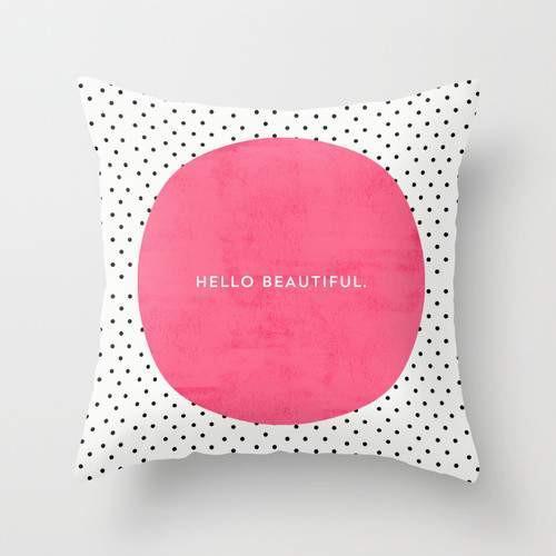 Load image into Gallery viewer, PINK HELLO BEAUTIFUL POLKA DOTS Pillow