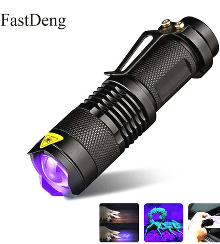 LED UV Flashlight Ultraviolet Torch With Zoom Function Mini UV Black Light Pet Urine Stains Detector Scorpion Hunting