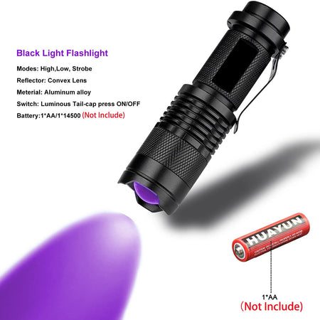 UV LED Flashlight Mini LED Torch 395nm Zoomable blacklight Wavelength Violet Light Pet Urine Scorpion Feminine hygiene Detector