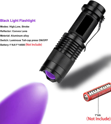 UV LED Flashlight Mini LED Torch 395nm Zoomable blacklight Wavelength Violet Light Pet Urine Scorpion Feminine hygiene Detector