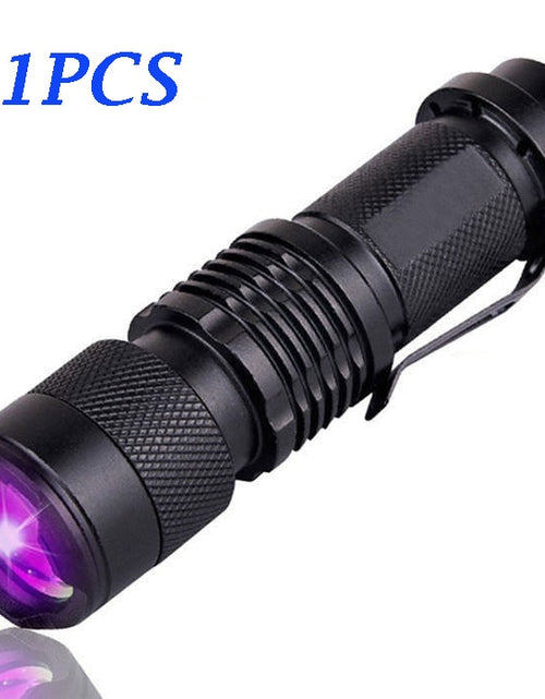 Load image into Gallery viewer, UV LED Flashlight Mini LED Torch 395nm Zoomable blacklight Wavelength Violet Light Pet Urine Scorpion Feminine hygiene Detector
