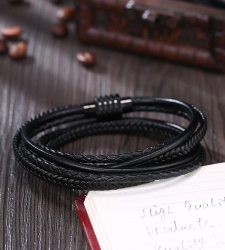 Mens Leather Steel Bracelet