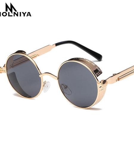 Metal Round Steampunk Sunglasses Men Women Fashion Glasses Brand Designer Retro Frame Vintage Sunglasses High Quality UV400