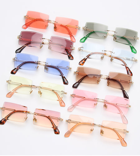 Rimless Small Rectangle Sunglasses UV400 Eyewear