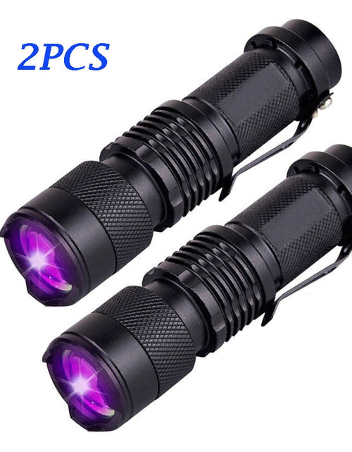 Load image into Gallery viewer, UV LED Flashlight Mini LED Torch 395nm Zoomable blacklight Wavelength Violet Light Pet Urine Scorpion Feminine hygiene Detector

