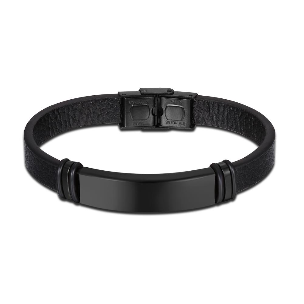 Mens Leather Steel Bracelet