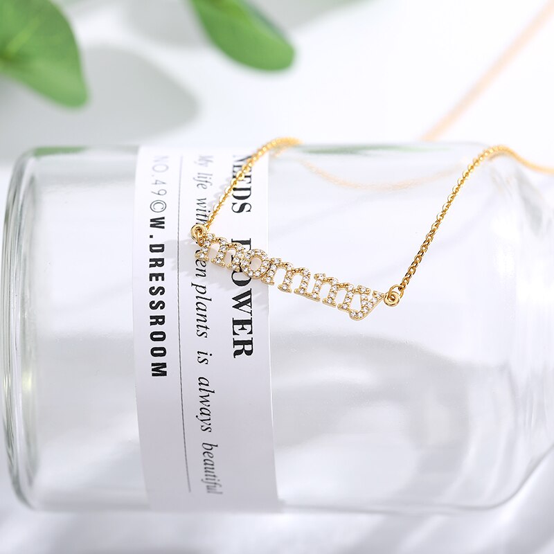 Crystal Pave CZ Letters mommy Pendant Necklace