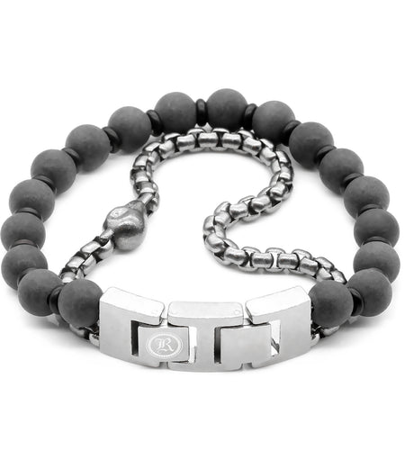 Skull Bracelet Skull Black Marble & Steel Box Chain Bracelet