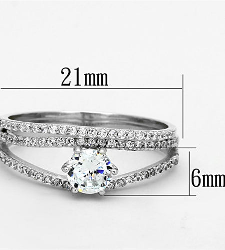 TS172 - Rhodium 925 Sterling Silver Ring with AAA Grade CZ  in Clear