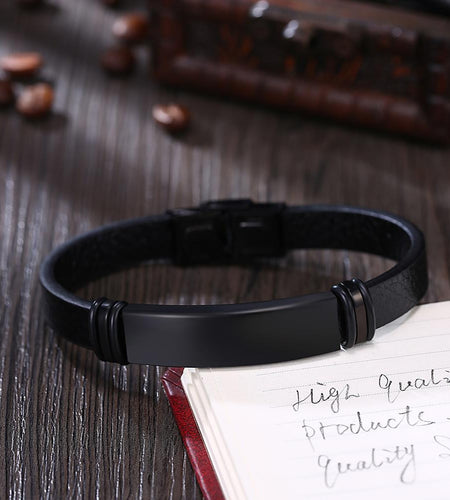 Mens Leather Steel Bracelet