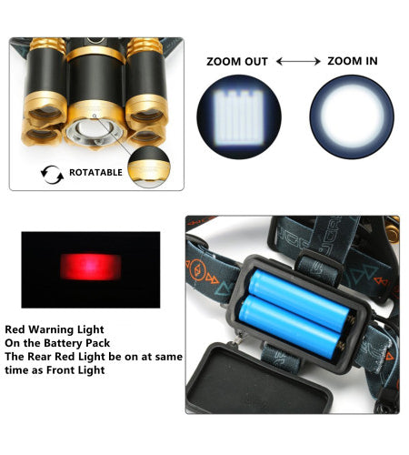 Super Bright 5 LED Zoomable Headlight Waterproof Headlamps for Camping