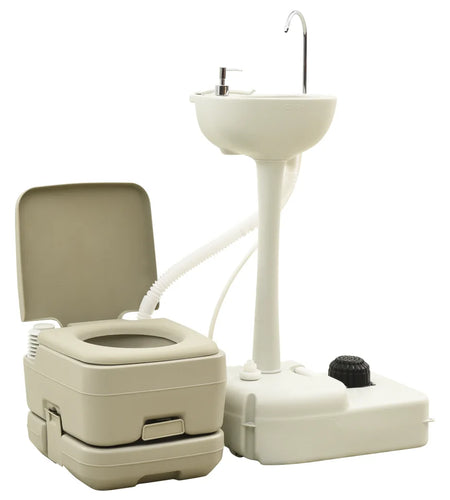 Portable Camping Toilet 2.6 x 2.6 gal and Handwasher Stand 5.3 gal