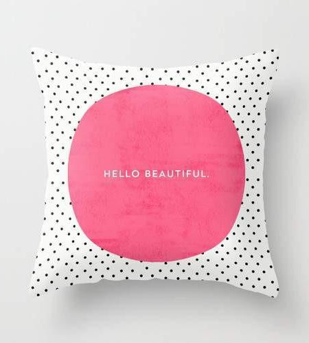 PINK HELLO BEAUTIFUL POLKA DOTS Pillow